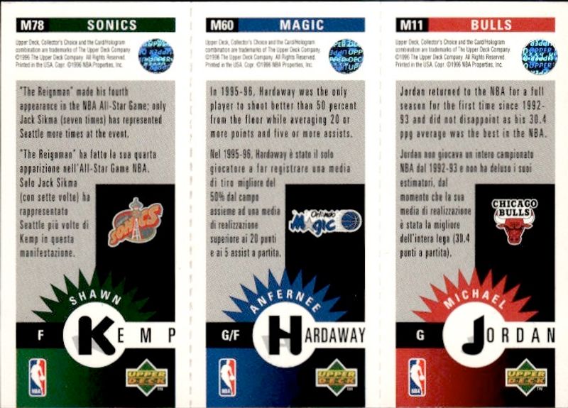 MICHAEL JORDAN SHAWN KEMP PENNY HARDAWAY 1996-97 UPPER DECK