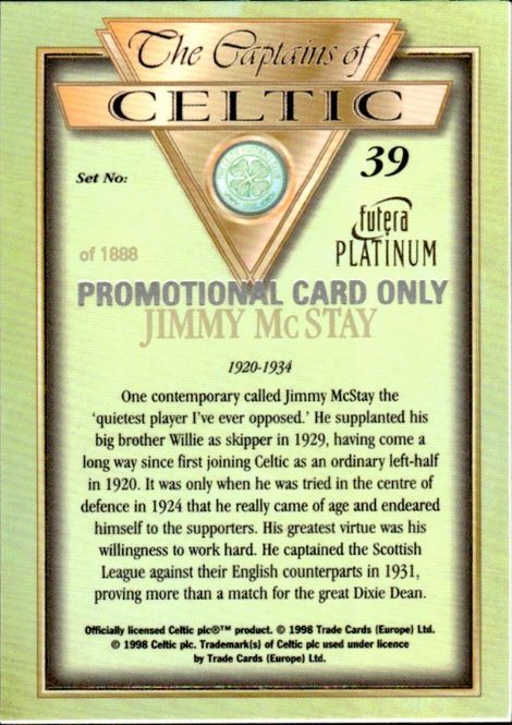 Hovedbilde 1998 Futera Platinum The Captains of Celtic Promo ...