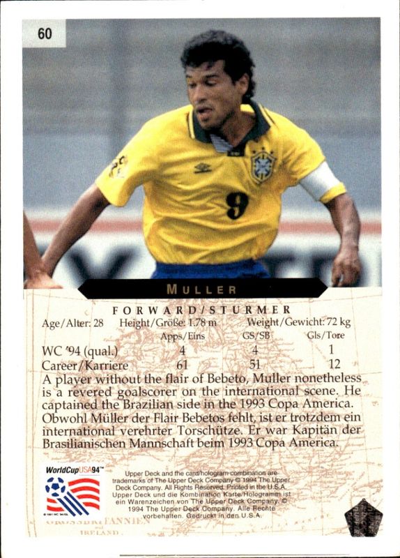994 Upper Deck MULLER BRASIL WORLD CUP CONTENDER English/Spanish Card 77 BRAZIL