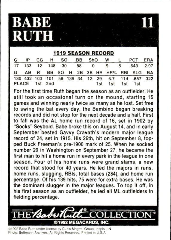 1992 The Babe Ruth Collection # 11 Year in Review