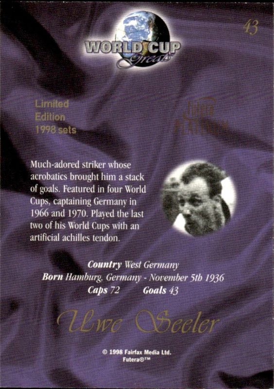 1998 Futera World Cup Greats - Germany UWE SEELER 