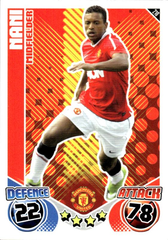 2010/2011 Topps Match Attax Common Card 210 Nani - Manchester United