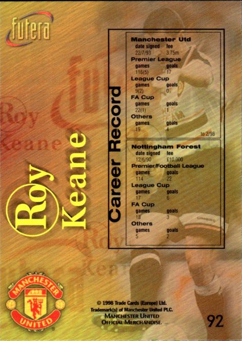 Hovedbilde 1998 Futera Manchester United Honours  Roy Keane ...