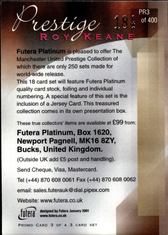Futera Platinum Prestige 2001 Roy Keane 184 /400 Manchester United PROMO 