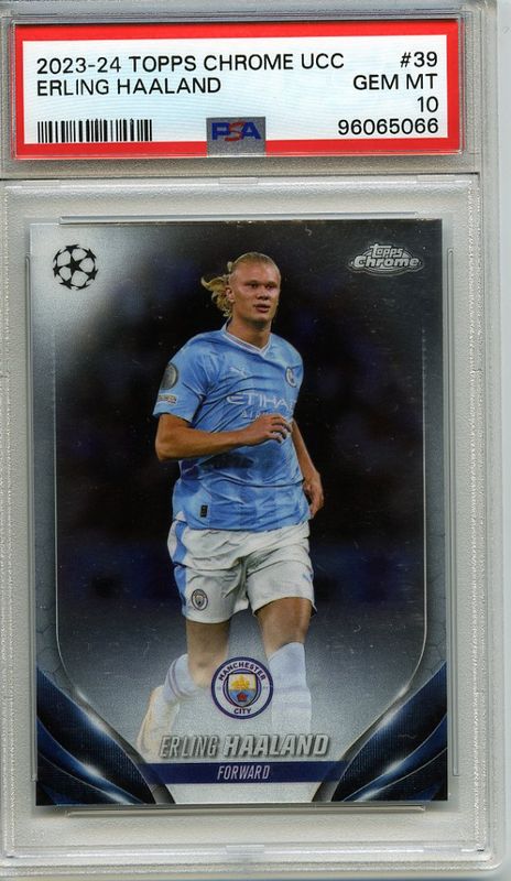 Erling Haaland - 2023-24 Topps Chrome UCC Soccer Prism Refractor #39 PSA 10 POP 4 