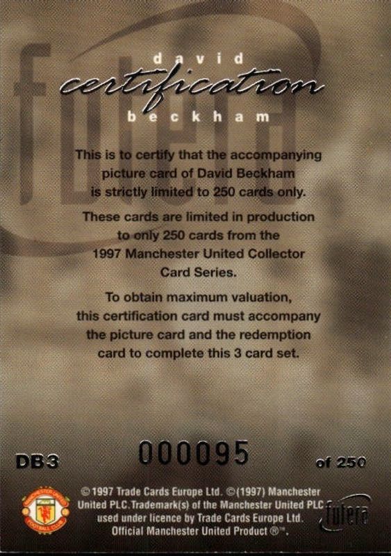 1997 Futera Manchester United SILVER #95/250 David Beckham #DB3 
