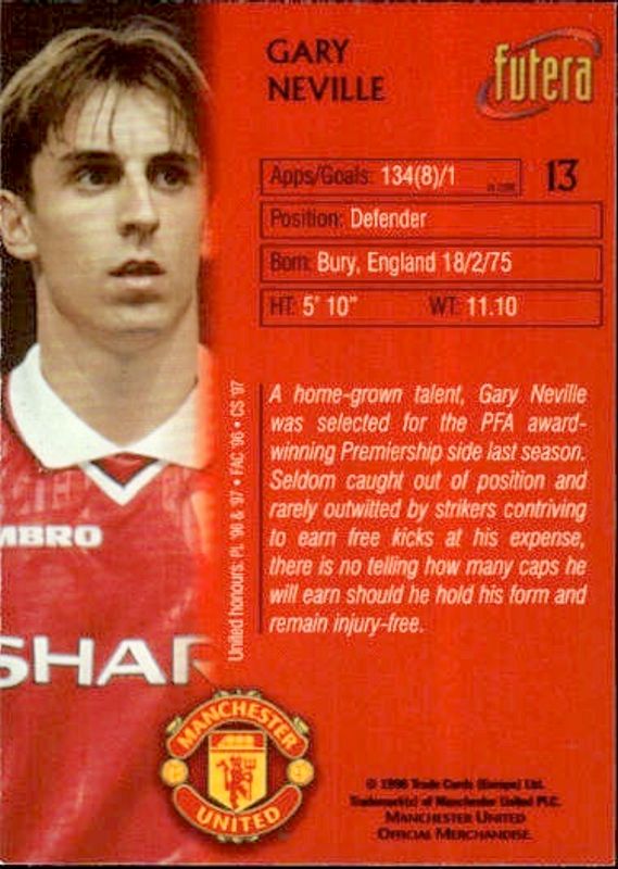 1998 Futera Manchester United Gary Neville #13 