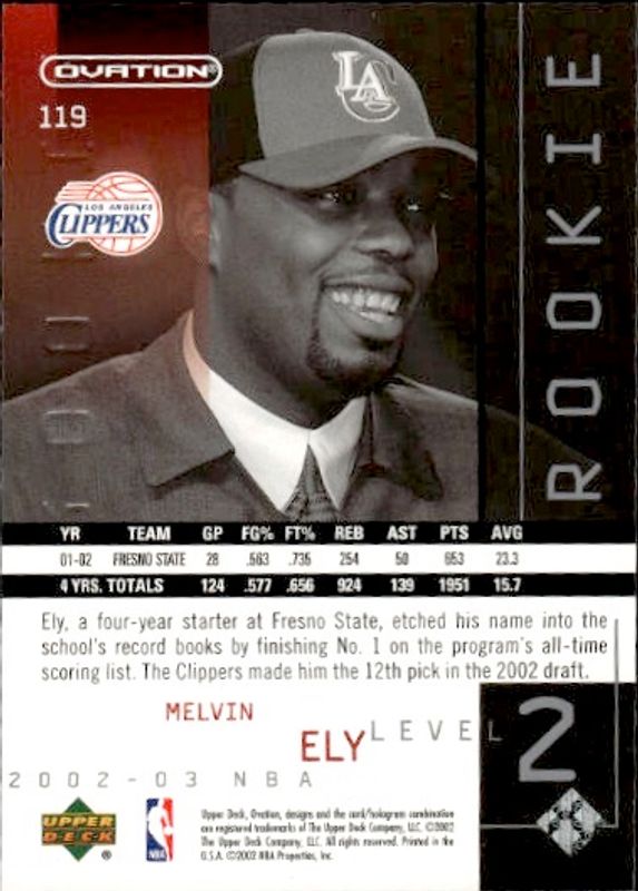 2002-03 Upper Deck Ovation Level 2 276/2999 Melvin Ely #119 Rookie RC