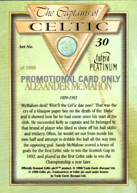 Hovedbilde 1998 Futera Platinum The Captains of Celtic Promo ...