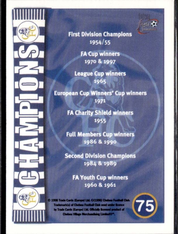 1998 FUTERA FANS SELECTION - CHAMPIONS - CHELSEA No 75