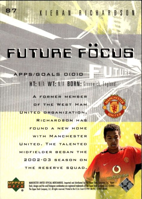 Main Image 2002 Upper Deck Manchester United Future Focus ...
