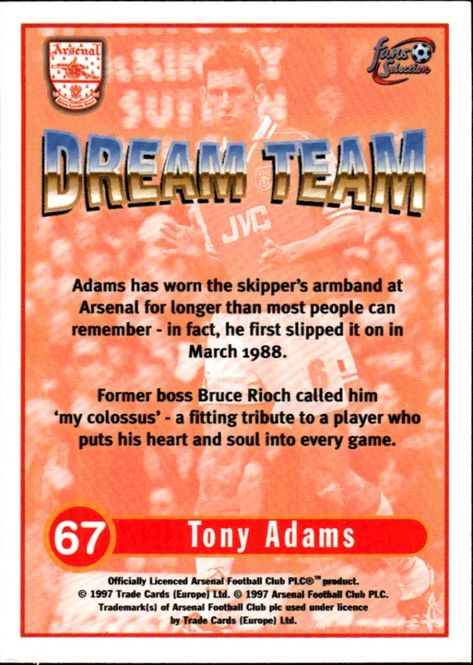 Hovedbilde Futera Fans Selection Arsenal (1997-1998) Tony ...