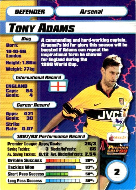 Hovedbilde 1998-99 Merlin Premier Gold 99 Tony Adams #2 