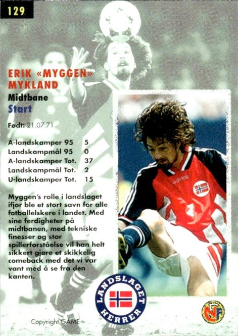 Main Image MYGGEN 1996 GAME Tippe Ligaen Fotballkort Erik ...