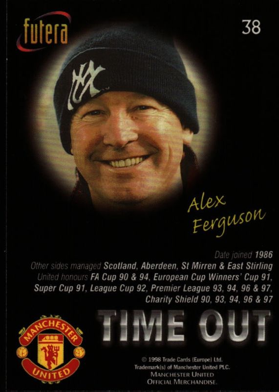 1998 Futera Manchester United Time Out Chrome Foil Sir Alex Ferguson #38 PLAYERS EDITION /500