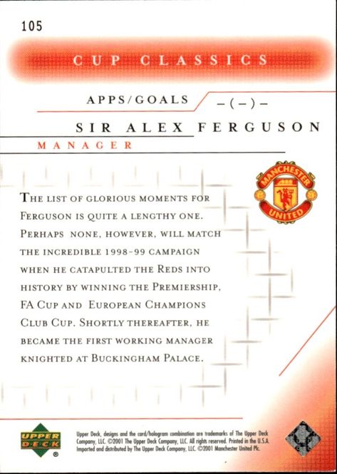 Main Image 2001-02 Upper Deck Manchester United Cup Classics ...