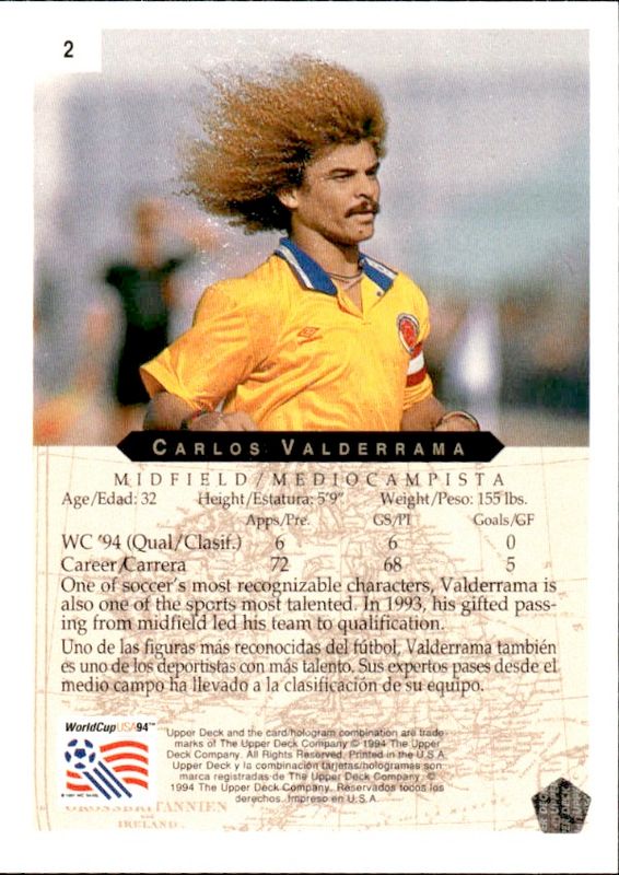 1994 Upper Deck Minute Maid World Cup #2 Carlos Valderrama