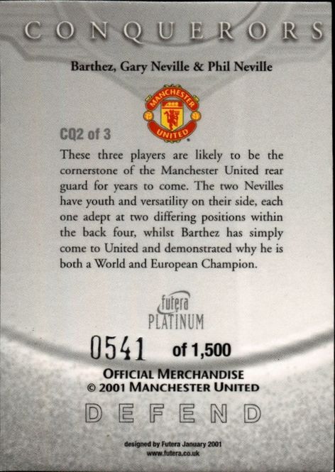 Main Image 2001 Futera Platinum Conquerors DEFEND #541/1500 ...