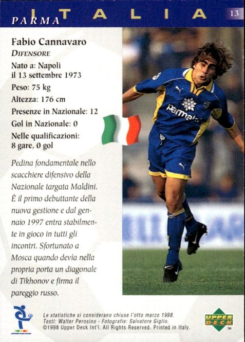 Hovedbilde WORLD CHAMPIONS CARD 13 FABIO CANNAVARO ITALY ...