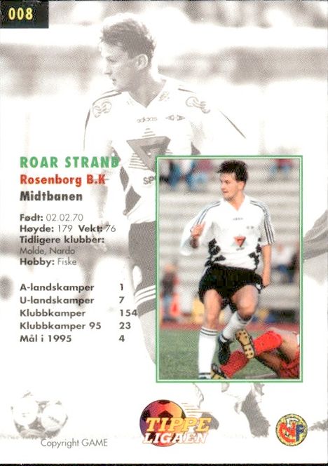 Main Image 1996 GAME Tippe Ligaen Fotballkort Roar Strand ...